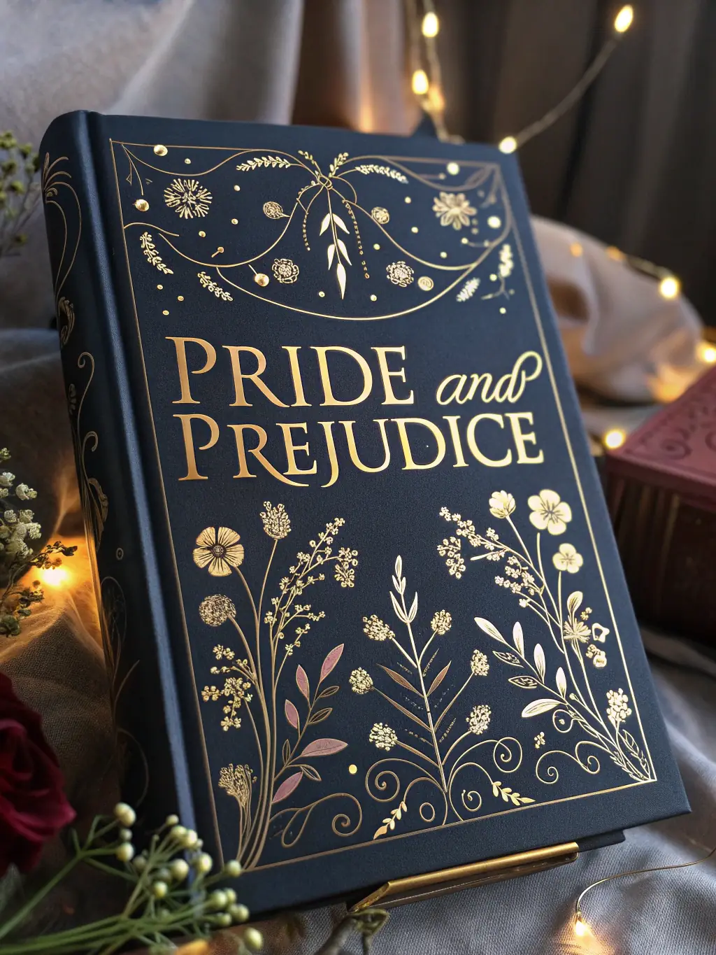 A captivating book cover of 'Pride and Prejudice' by Jane Austen, showcased in a sophisticated setting, highlighting its literary significance for RetoLit.