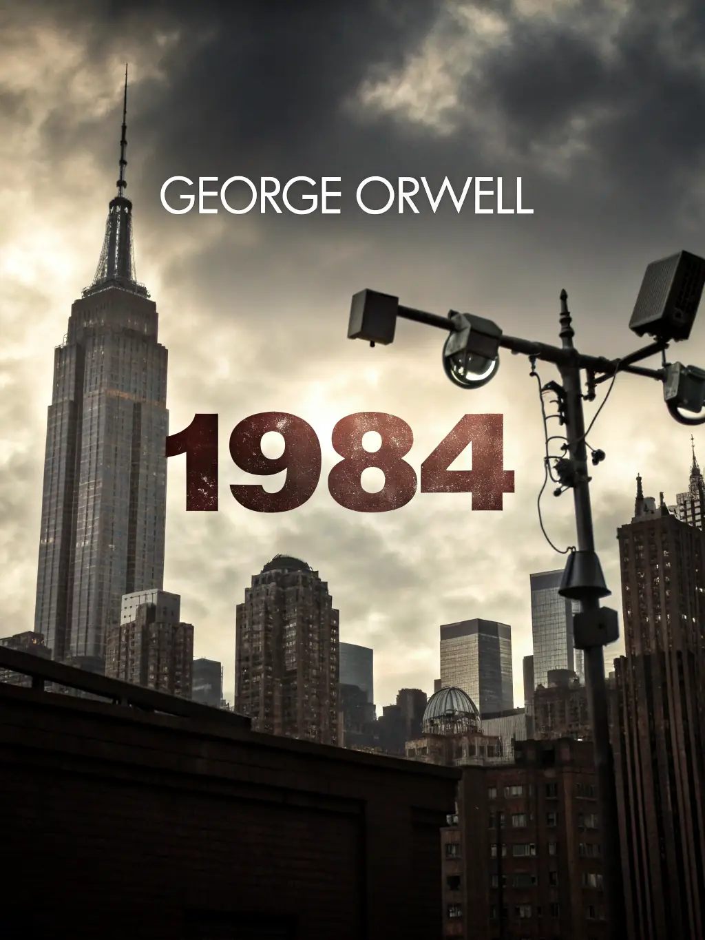 A visually striking book cover of '1984' by George Orwell, presented in a thought-provoking manner, emphasizing its dystopian themes for RetoLit.